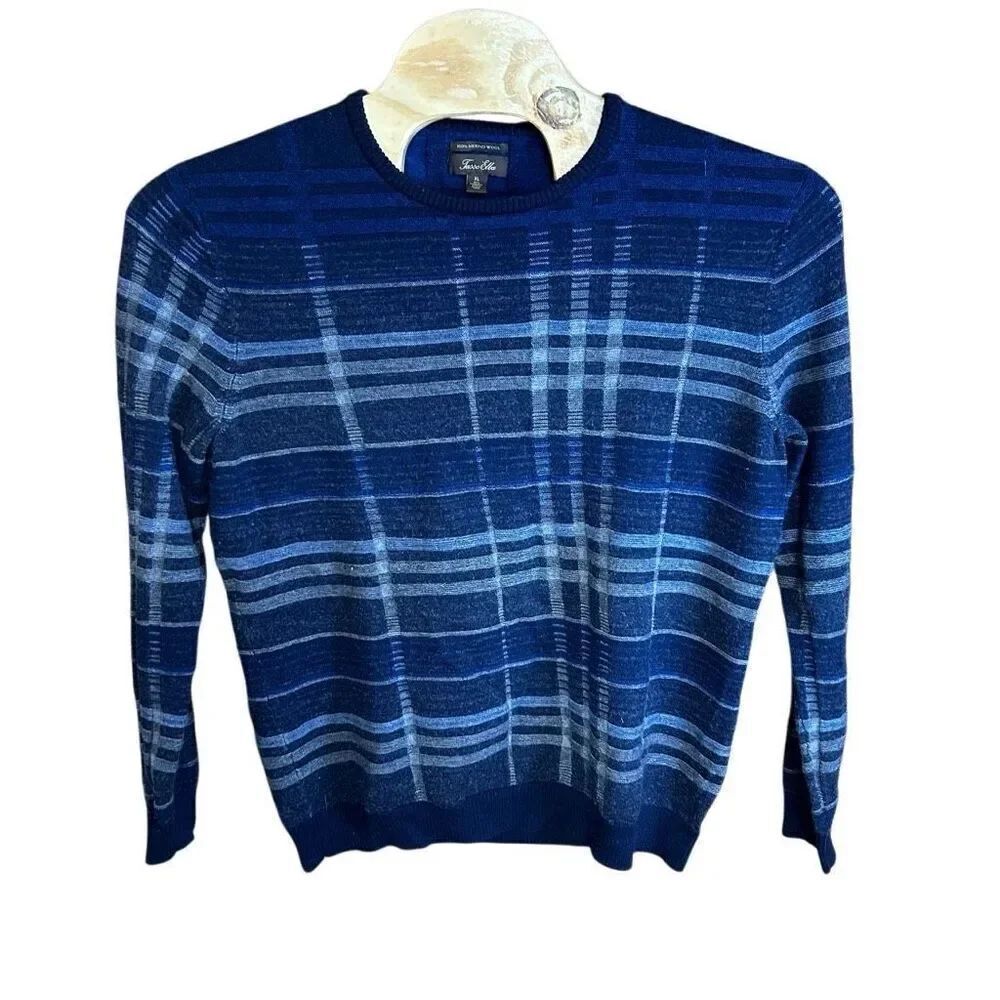 Tasso Elba Extra Large (XL) 100% Merino Wool Navy Blue Black Sweater